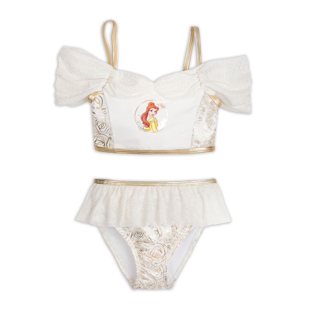 DISNEY Belle Deluxe Swimsuit Set for Girls Beauty and the Beast GIRLS 5/6 *NWT*